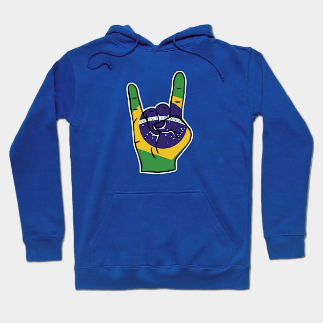 Rock On Brazil // Brazilian Flag Rock Hand Hoodie by Now Boarding